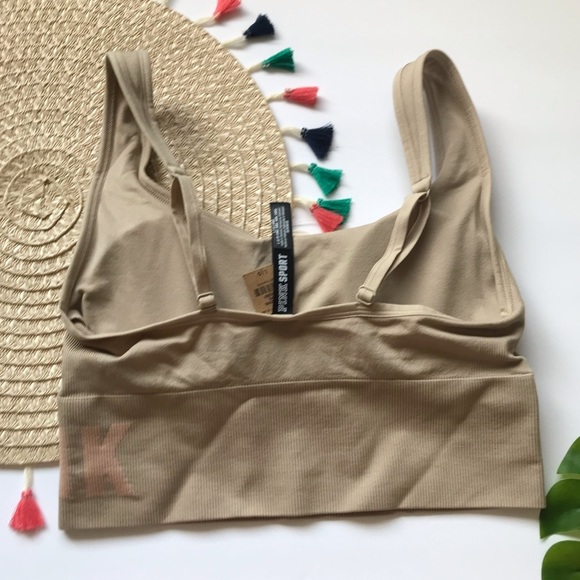 Victoria’s Secret PINK Seamless Scoop Crop Bra Hummus Large NEW - Picture 3 of 9